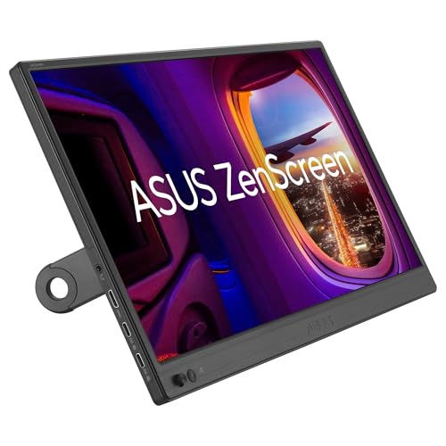 ASUS ZenScreen MB169CK Monitor USB portátil de 16 Pulgadas, 15.6 Pulgadas visibles, Full HD, IPS, Doble USB Tipo-C, Antiparpadeo, Filtro de luz Azul, Superficie antirreflejos, Soporte de 360°
