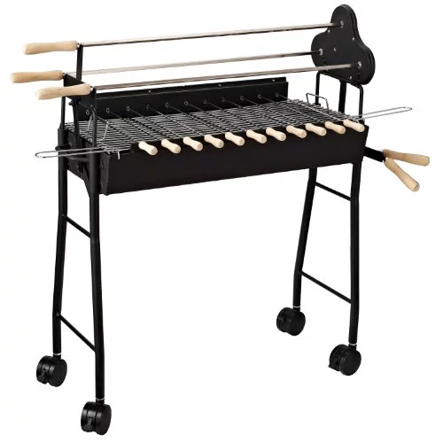 Outsunny Barbacoa de Carbón 2 en 1 Picnic Parrillas Asador BBQ Multifuncional 36x85x90cm Patio Acampada Parilla de Carbón Vegetal con Ruedas