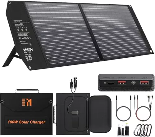 Mesuvida 100W Panel Solar Portátil,USB-C PD, 65 W Carga Rápida, 24 V, MC4, CC, QC3.0, USB-A, Cargador Solar Para Central Eléctrica