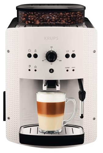 Krups Roma, Cafetera superautomática, Depósito de agua 1,6 L, 3 niveles de temperatura, 3 niveles de intensidad, 15 bares, Molinillo cónico de metal, Panel de control fácil, Blanca, EA8105