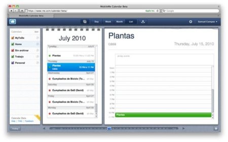 Capturas de la versión beta del nuevo calendario de MobileMe