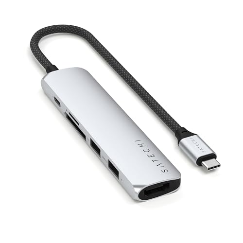 SATECHI Hub USB-C 6 en 1 Slim Plus, Adaptador Multipuerto con HDMI 4K, Carga PD 100W, 2X USB-A, Lectores de Tarjetas Micro/SD, para MacBook, Windows y Dispositivos con Tecnología USB Tipo C - Plata