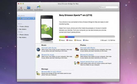 Xperia Bridge para Mac, gestor multimedia para los teléfonos móviles Sony Ericsson Xperia
