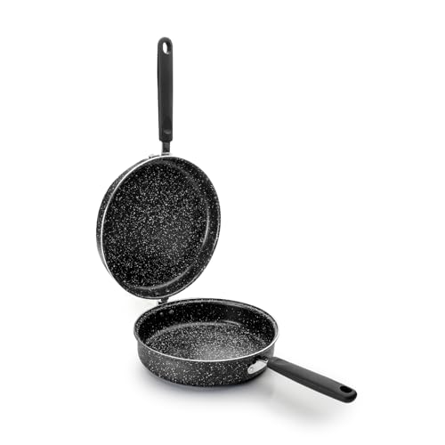 IBILI - Sarten doble para tortilla patatas natura, 24 cms, Aluminio, Antiadherente estilo piedra, Apto para induccion, voltea tortuilla.