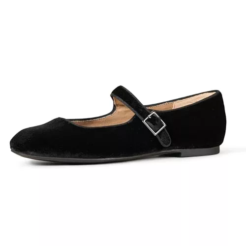 Amazon Essentials Bailarinas Tipo Mary Jane Mujer, Negro Terciopelo, 42 EU