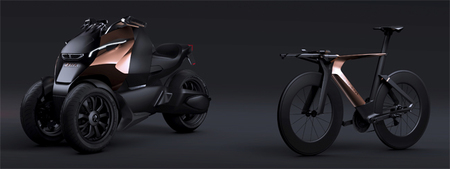 El prototipo Peugeot Onyx llegará acompañado de un triciclo híbrido y una bicicleta