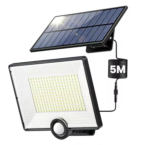 【2000LM Ultrabrillante】Luz Solar Exterior 204LED Focos LED Exterior Solares con Sensor de Movimiento