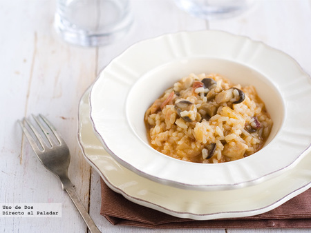 Risotto de setas, pollo y jamón. Receta