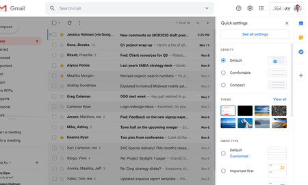 La interfaz de Gmail será más fácil de personalizar gracias a su nuevo menú de ajustes rápidos