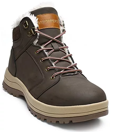 visionreast Botas de invierno acolchadas y cálidas Botas de senderismo impermeables Botas de nieve Botas de invierno de trekking para hombres Cordones de mujer antideslizantes al aire libre