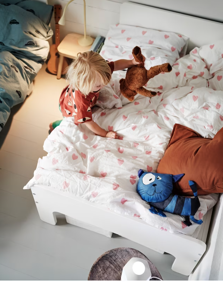 SLÄKT
Estruc cama extens+somier láminas, blanco/abedul 80x200 cm