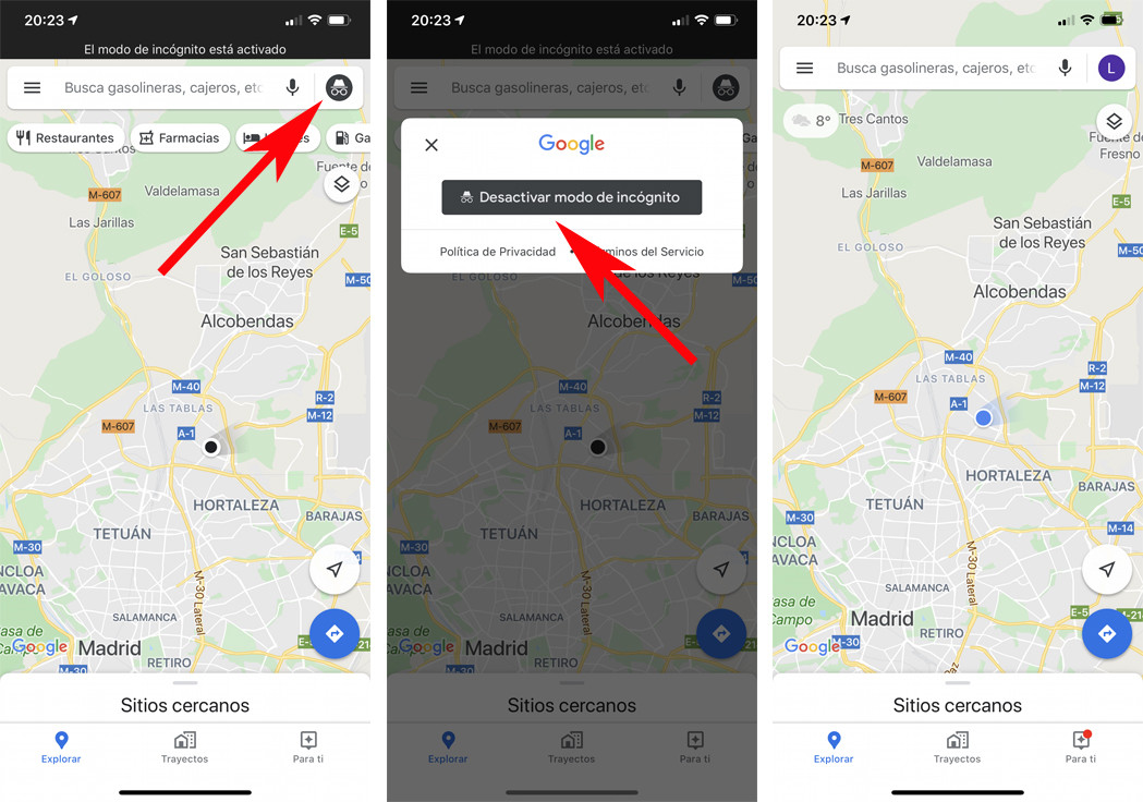 Cómo activar el modo de incógnito de Google Maps en tu móvil iOS o Android