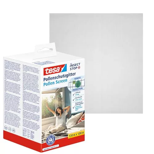 tesa INSECT STOP 2-in-1 Pollen and Fly Screen Premium - corte a medida, protección transparente contra polen, cinta autoadhesiva, antracita - 150 x 180 cm