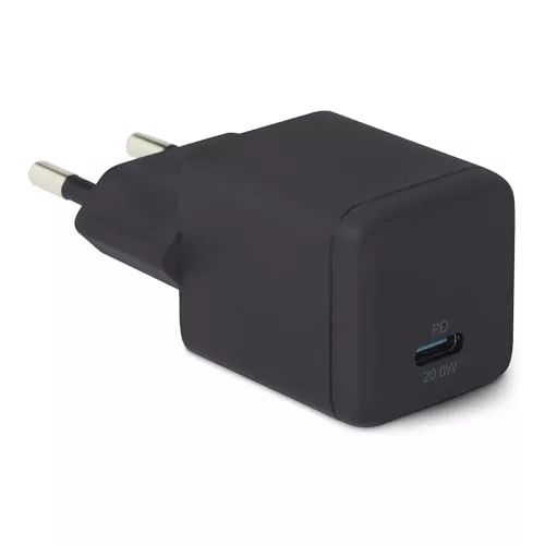 Amazon Basics Cargador de Pared USB-C Nano GaN de Carga Rápida, 20W y 1 Puerto PD 3.1 para Tablets y Teléfonos, Negro