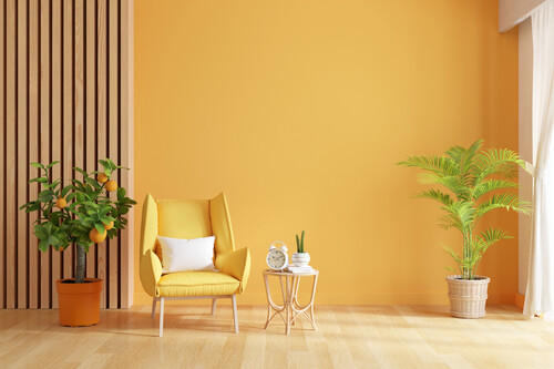 Sillon Amarillo En Salon Con Espacio Para Copiar