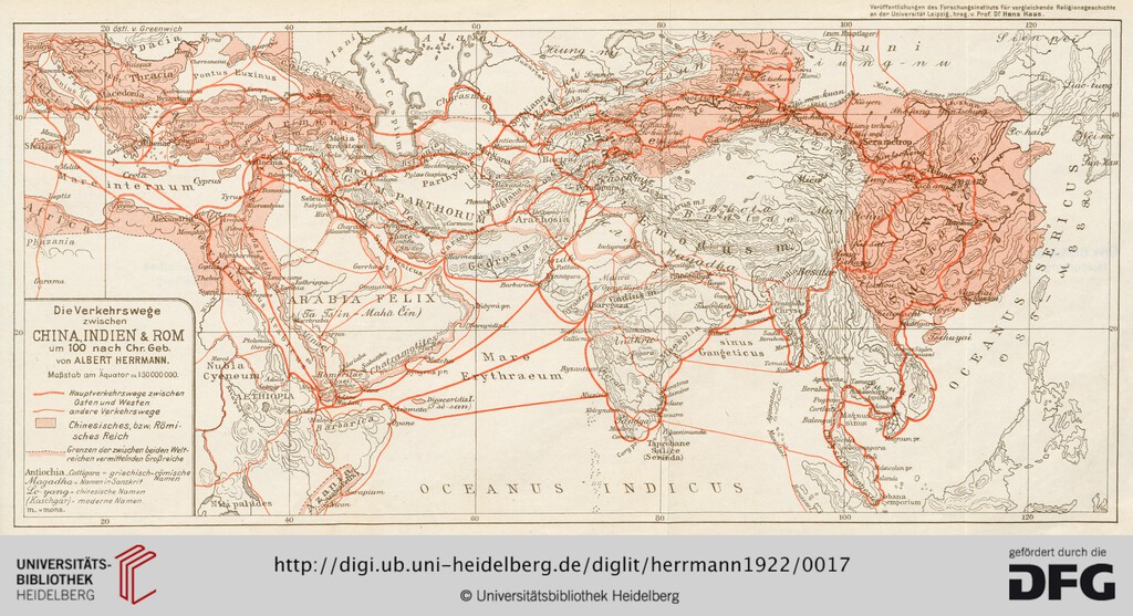 Este mapa de 1922 dibuja cómo se conectaban Roma, India y China hace casi 2.000 años
