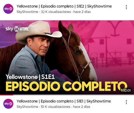 Episodio completo de Yellowstone en YouTube