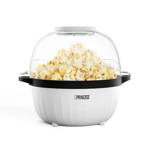 Princess Máquina de Palomitas, 4.5 L, Varilla Giratoria, Bandeja de Mantequilla, Tapa Transparente, Bol Reversible, Fácil de Limpiar, Diseño Compacto, Antideslizante, 450 W, 292980