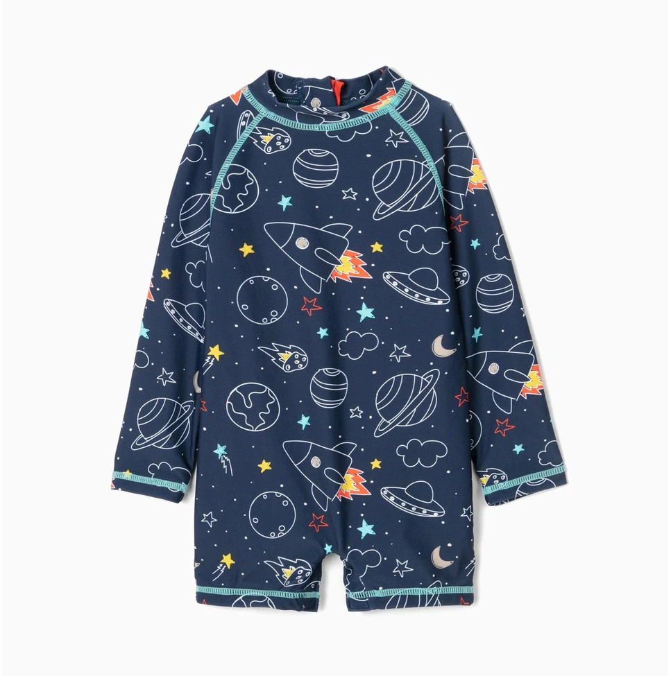 Bañador de bebé niño tipo mono en color azul con factor de protección solar 80