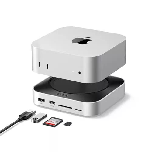 UGREEN Docking Station Compatible con Mac Mini M4 y M4 Pro Dock Station Hub USB C 10 en 1 con Carcasa M.2 NVME SSD Lector de Tarjetas TF SD 7 Puertos USB 10Gbps 5Gbps