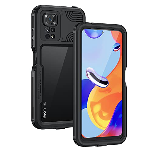 Lanhiem Funda Impermeable Xiaomi Redmi Note 11 Pro, Carcasa Antigolpes [Protección de 360 Grados], con Protector de Pantalla Incorporado, Negro