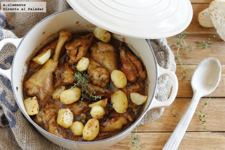 Guiso de pitu de caleya con patatinas. Receta asturiana