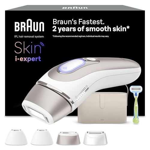 Braun Luz Pulsada Skin i·expert Smart IPL, Alternativa a Depiladora Laser Con Inteligencia Artificial, Eliminación Del Vello En Casa, Neceser, Maquinilla Venus, 4 Cabezales Para Cara y Cuerpo, PL7387