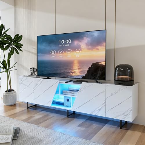 BRILVERDE Mueble de TV con iluminación LED de mármol blanco 