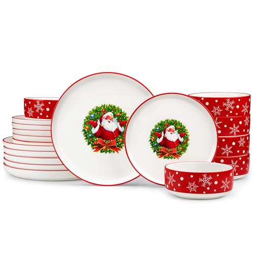 MALACASA Vajilla de Navidad Porcelana, 18 Piezas