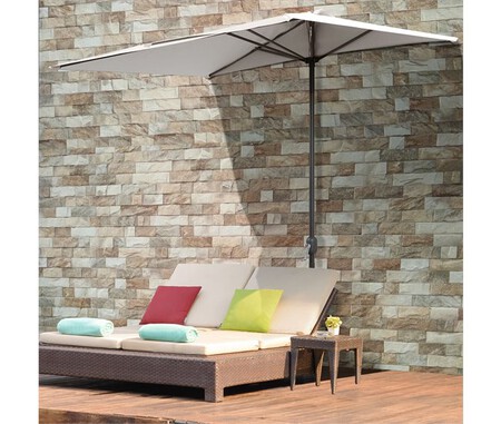 Outsunny Sombrilla Rectangular 230x130x245 cm Parasol para Pared Media Sombrilla con Manivela Protección UV 30+ Impermeable Sombrilla para Balcón Terraza Jardín Crema