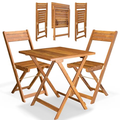 Casaria Mesa y 2 Sillas Plegables de Madera 