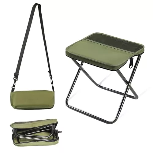 AURIVEE Taburete Plegable Portátil Tipo Mochila para Acampada, Pesca, Viaje, Senderismo y Jardín, Ligero y Plegable (Verde, Grande)