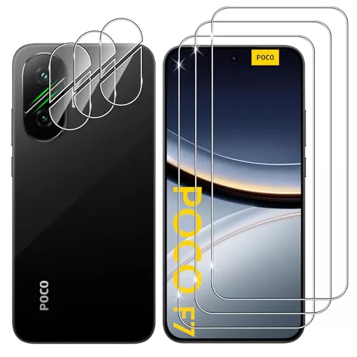 Lutree Cristal Templado para Xiaomi Poco F7, 3+3 Piezas Protector de Pantalla + Protector de Lente de Cámara, Dureza 9H HD Anti-Arañazos Vidrio Templado Película Protectora