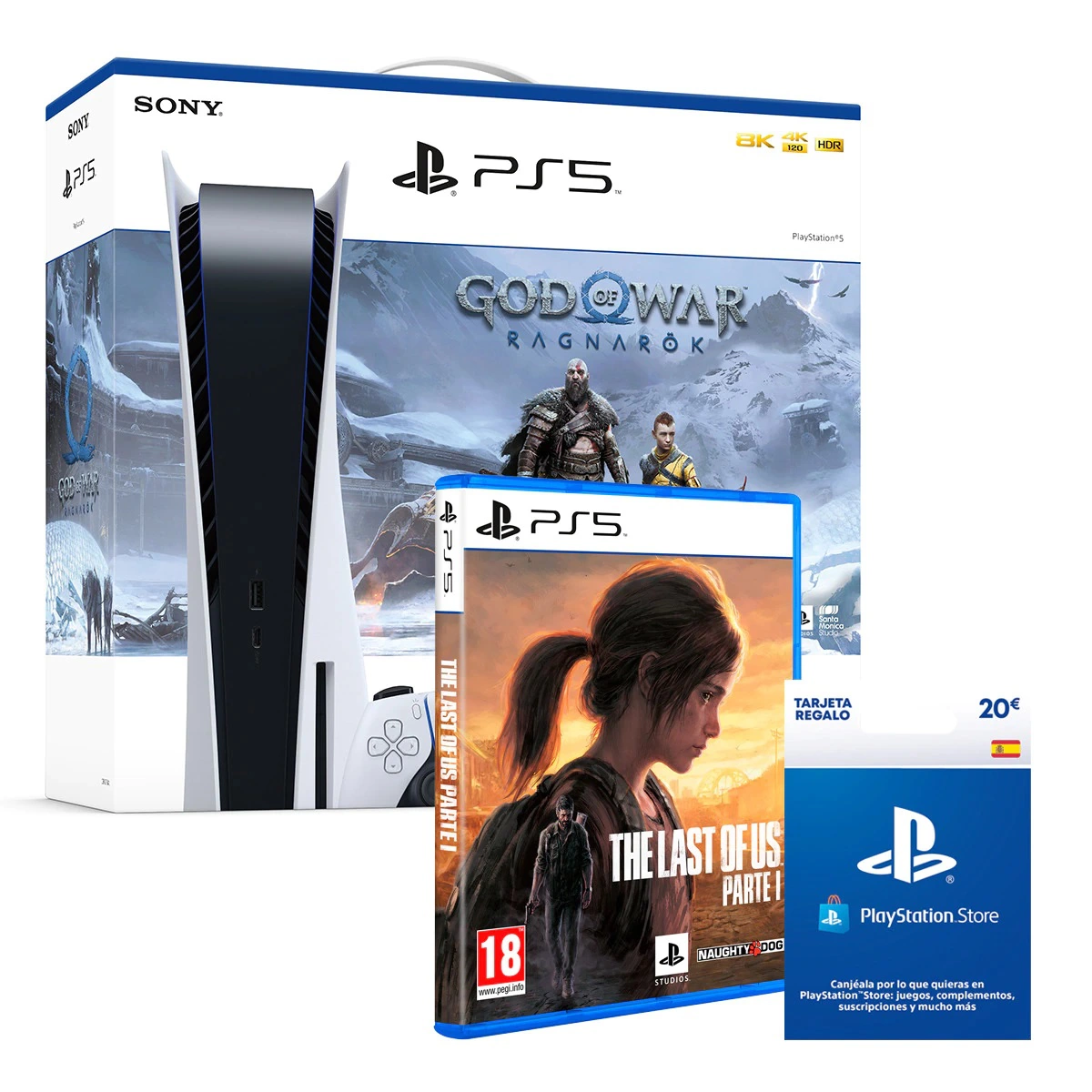 Console PS5 + GOW (DLC) + The Last Of Us Part I + PlayStation Live Card €20