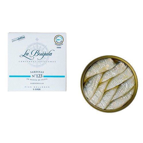 Sardinillas do Xeito en aceite de oliva Nº 123 La Brújula 15/20 piezas.