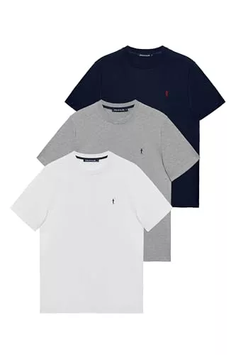 Polo Club Pack de 3 Camisetas Básicas Azul Marino, Blanca y Gris vigoré - Manga Corta - Logo Bordado - Camiseta de Hombre