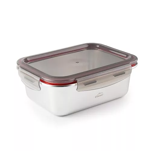 LACOR 64611 - Recipiente para alimentos Ecoinox - Acero Inox 18/10, 1200ml | Rectangular, conserva alimentos bien organizados; apto para horno, apto para lavavajillas, apto para microondas