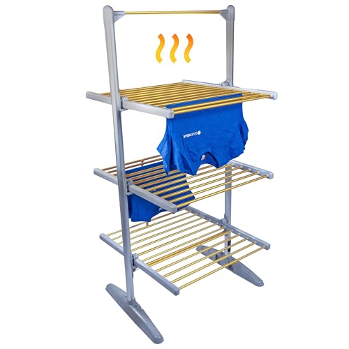 Silvergear® Tendedero Calefactado Plegable 300W | Tendedero Interior con 20 Barras Calefactadas | Secado Rápido a 50°C | Ahorro Energético y Compacto, 220-240V, Cable de 180cm