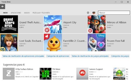 La tienda de aplicaciones de Windows 10 añade una sección de cine y televisión