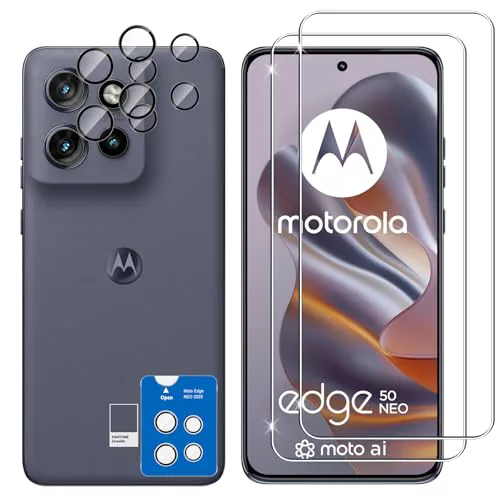 Lutree para Motorola Moto Edge 50 Neo Cristal Templado, 2+2 Piezas Protector de Pantalla + Protector de Lente de Cámara, Dureza 9H HD Anti-Arañazos Vidrio Templado Película Protectora
