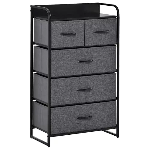 HOMCOM Baúl de Almacenamiento de Tela de 5 cajones 58x29x99cm Gris