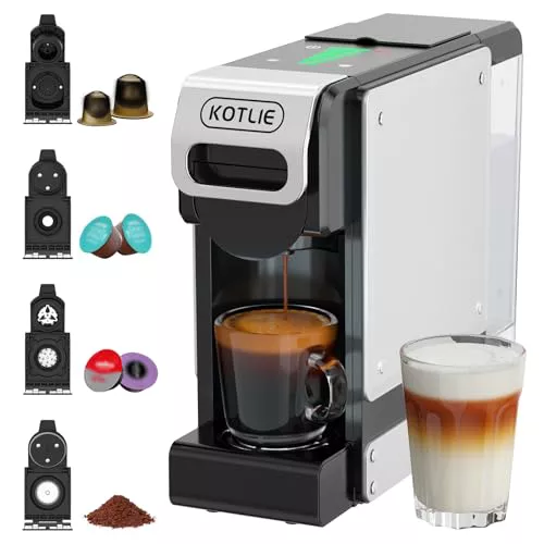 4 en 1 Máquina de Café en Cápsulas 19BAR para Lavazza MIO/Nespresso Original/Dolce Gusto cápsulas y Café Molido