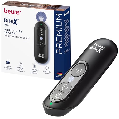 Beurer BiteX Max Deep Black Aparato contra picaduras de insectos con superficie de calentamiento más grande, para el tratamiento de picaduras y mordeduras de insectos, con luz, batería recargable