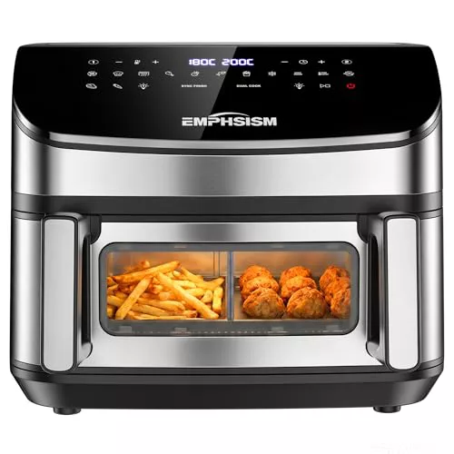 Freidora de Aire 12L Doble Resistencia – 2600W Doble Cesta Grande Airfryer con Arriba y Abajo