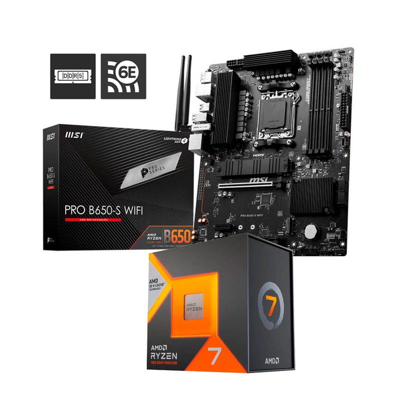 Pack AMD Ryzen 7 7800X3D 5.0GHz Boxed + MSI PRO B650-S WIFI