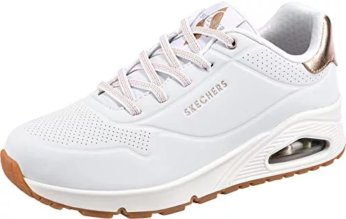 Skechers Uno - Shimmer Away, Zapatillas de Deporte Mujer, White Durabuck Rose Gold Duraleather Trim, 38 EU