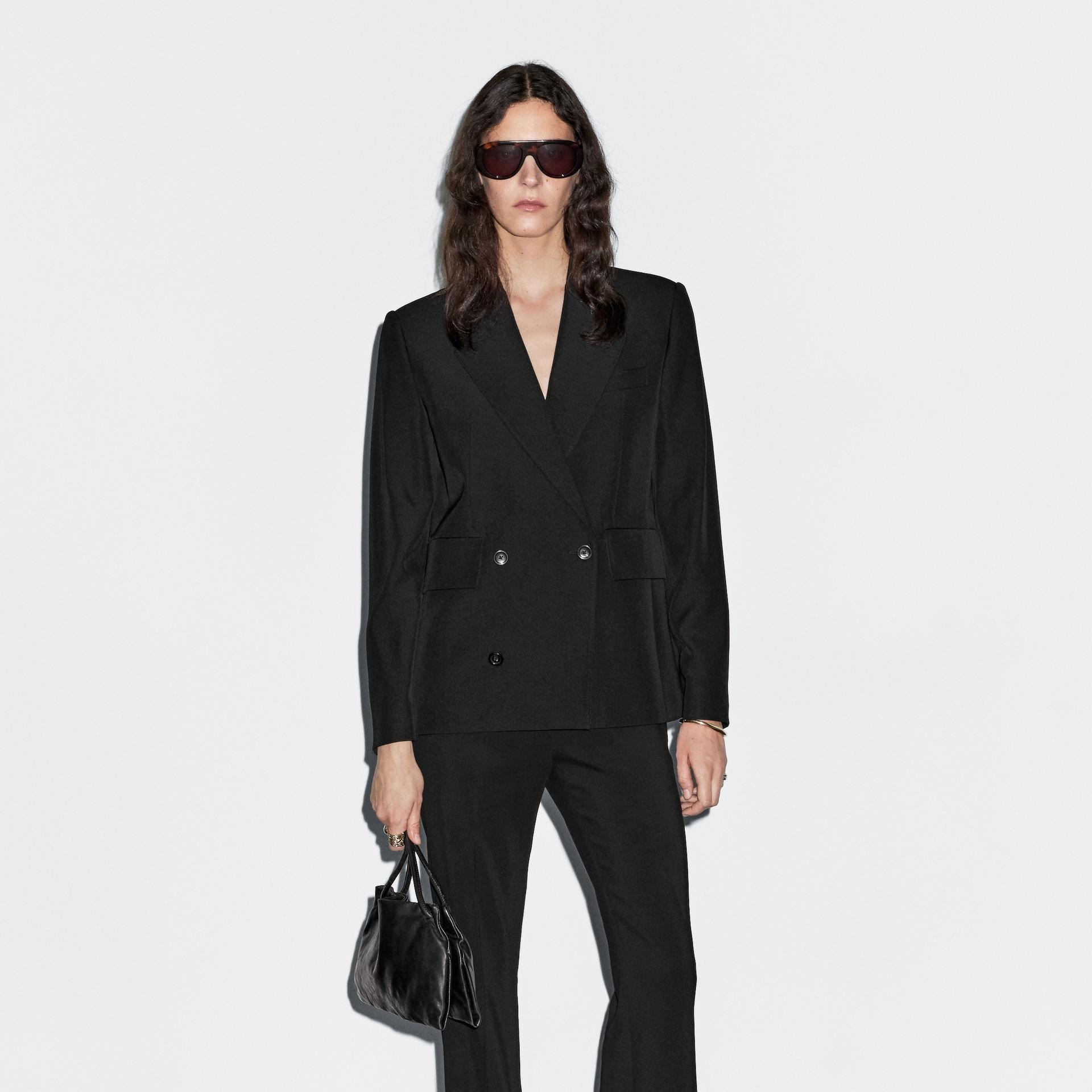 Americana corta cruzada mezcla lana

