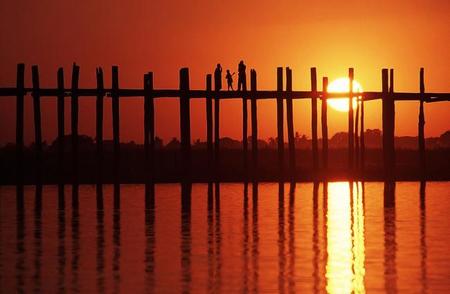 U Bein, el puente de teca más largo del mundo en Amarapura, Myanmar 
