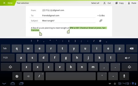 Seleccion Texto Android Honeycomb