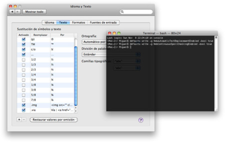 Activa la sustitución de texto en Snow Leopard